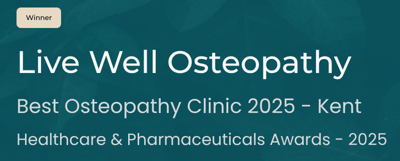 Global health and pharma awards - Best Osteopathy Clinic Winner, Live Well Osteopathy
